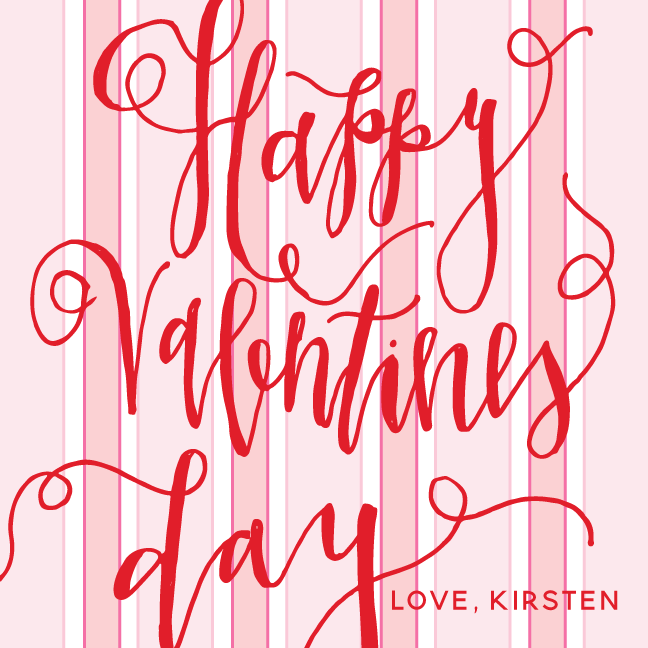 Pink Stripes Happy Valentine's Day Calligraphy Gift Tag