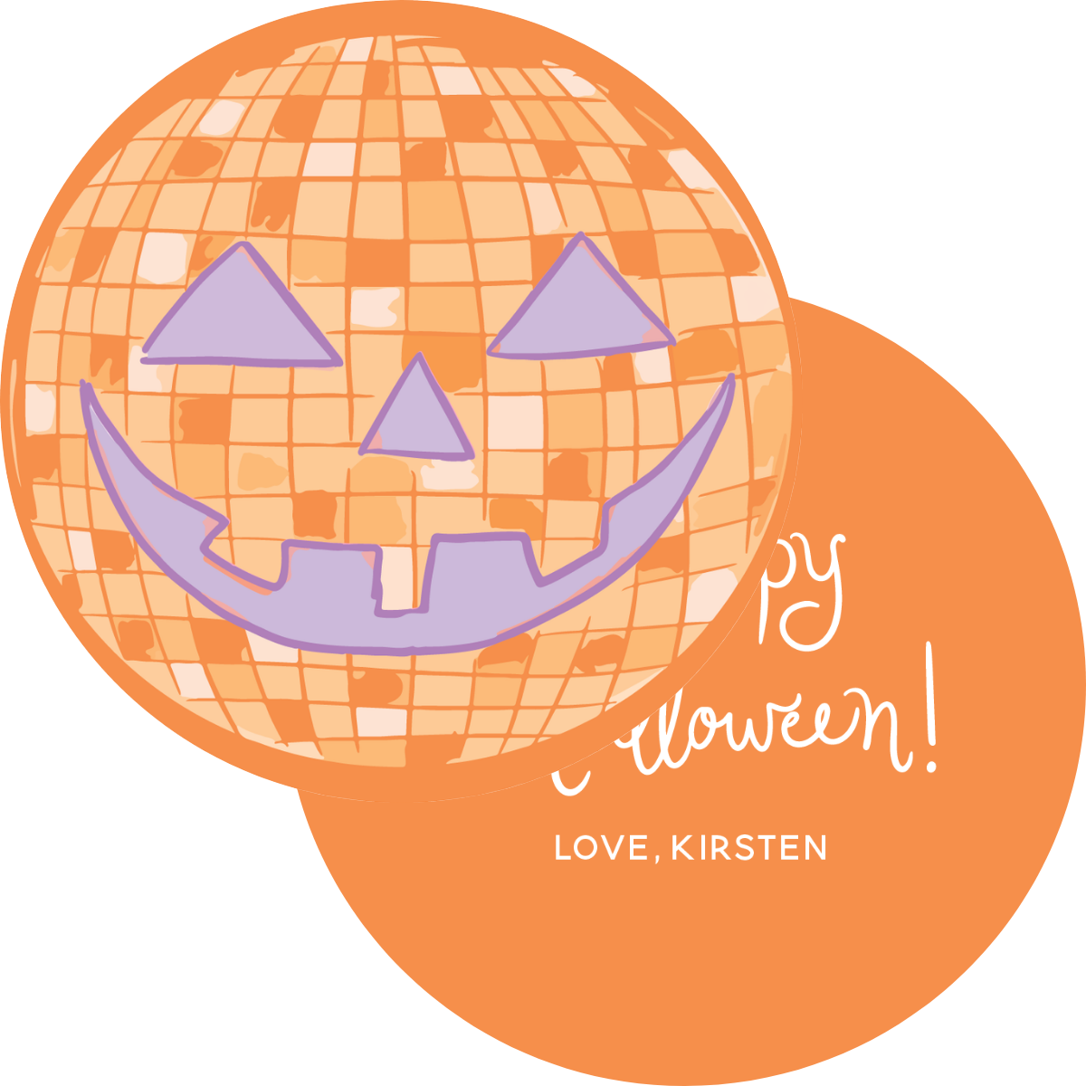 Disco Ball Happy Halloween Circle Gift Tag - Purple