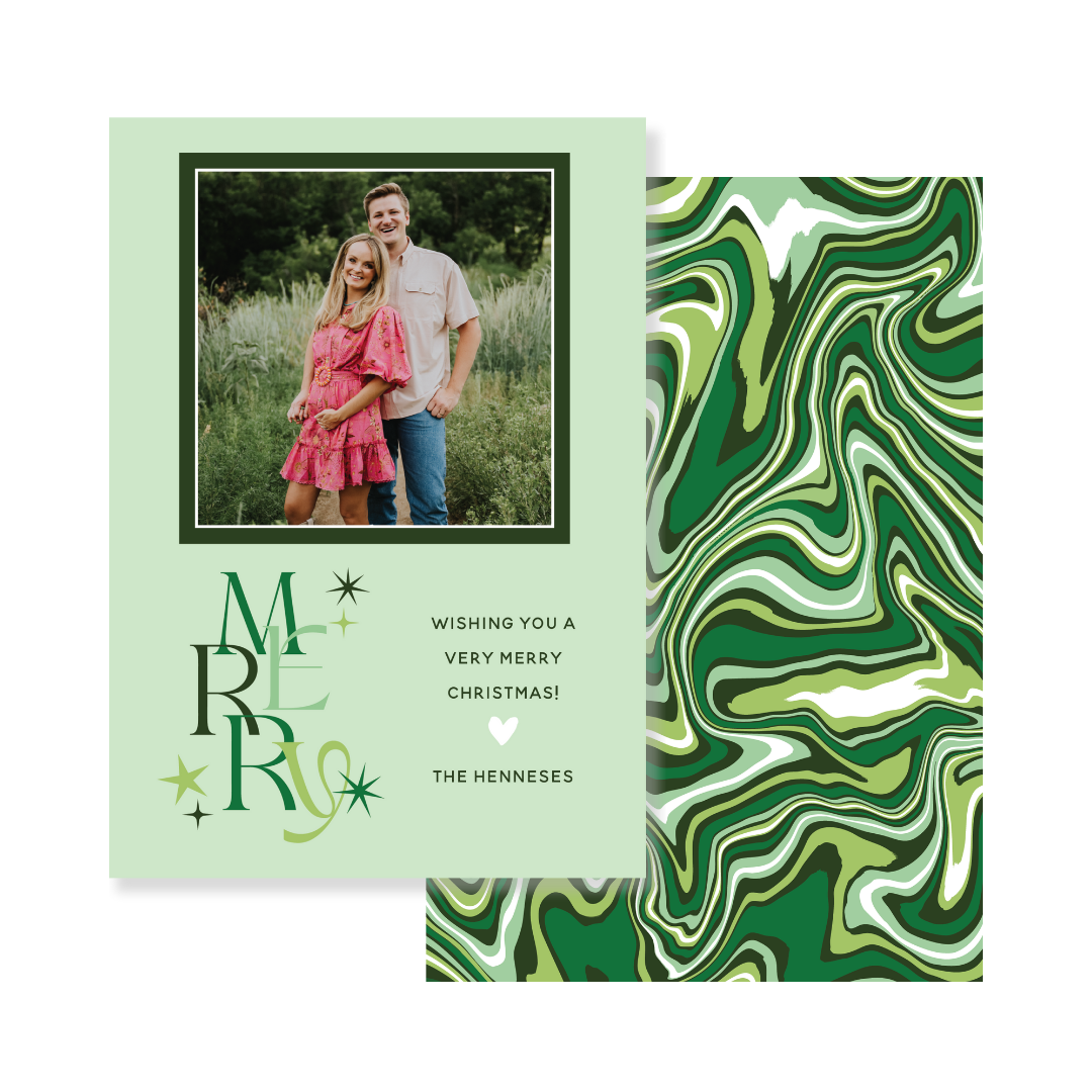 Green Marble Merry Christmas Card