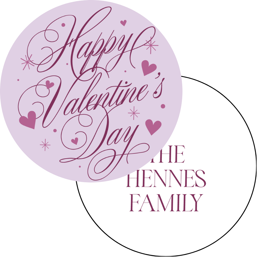 Happy Valentine's Day Sparkles & Hearts Circle Gift Tag - PURPLE