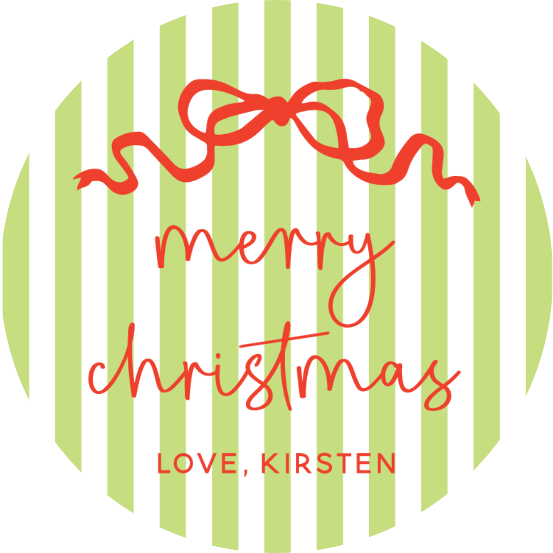 STICKER SHEET  - Green  Stripes & Red Bow Merry Christmas