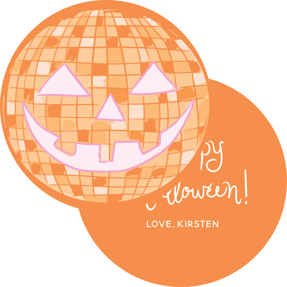Disco Ball Happy Halloween Circle Gift Tag - Pink