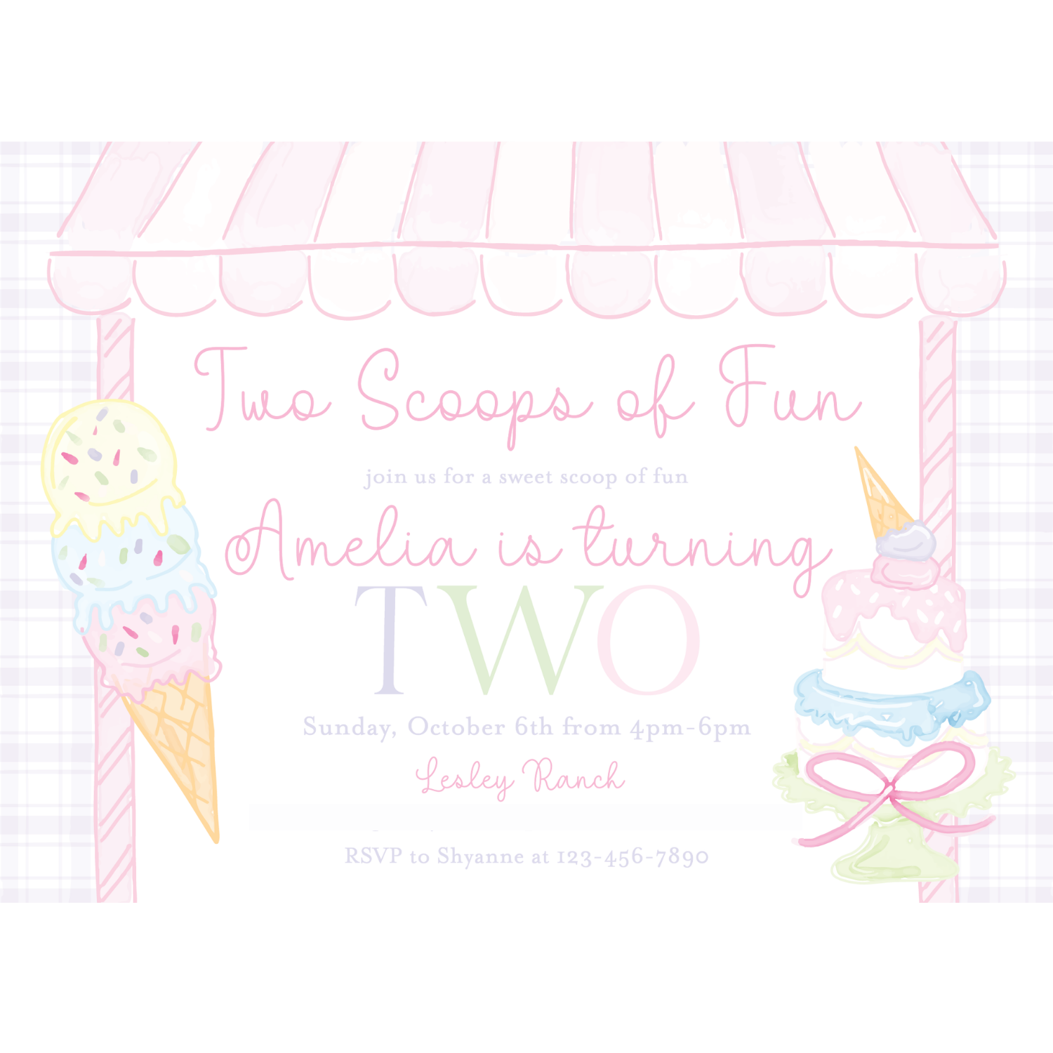 Pink Ice Cream Theme Invitation
