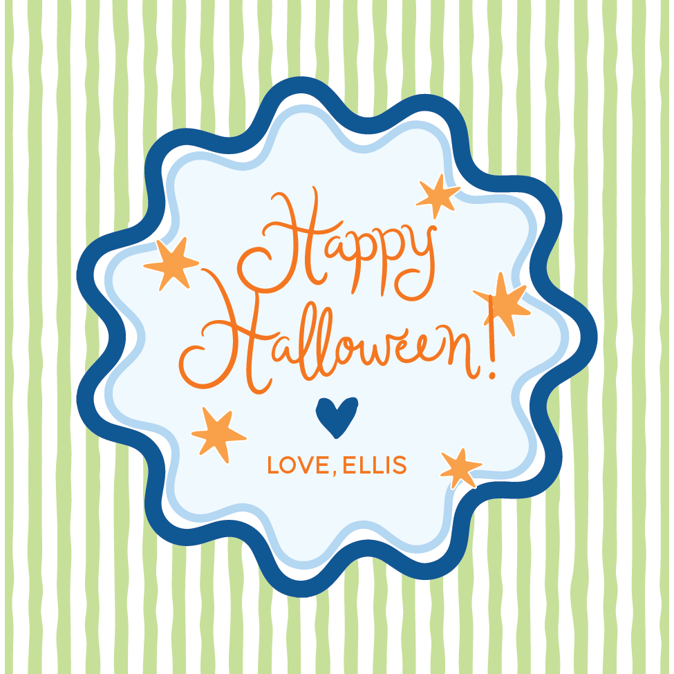 Green Stripe Starburst Happy Halloween Gift Tag