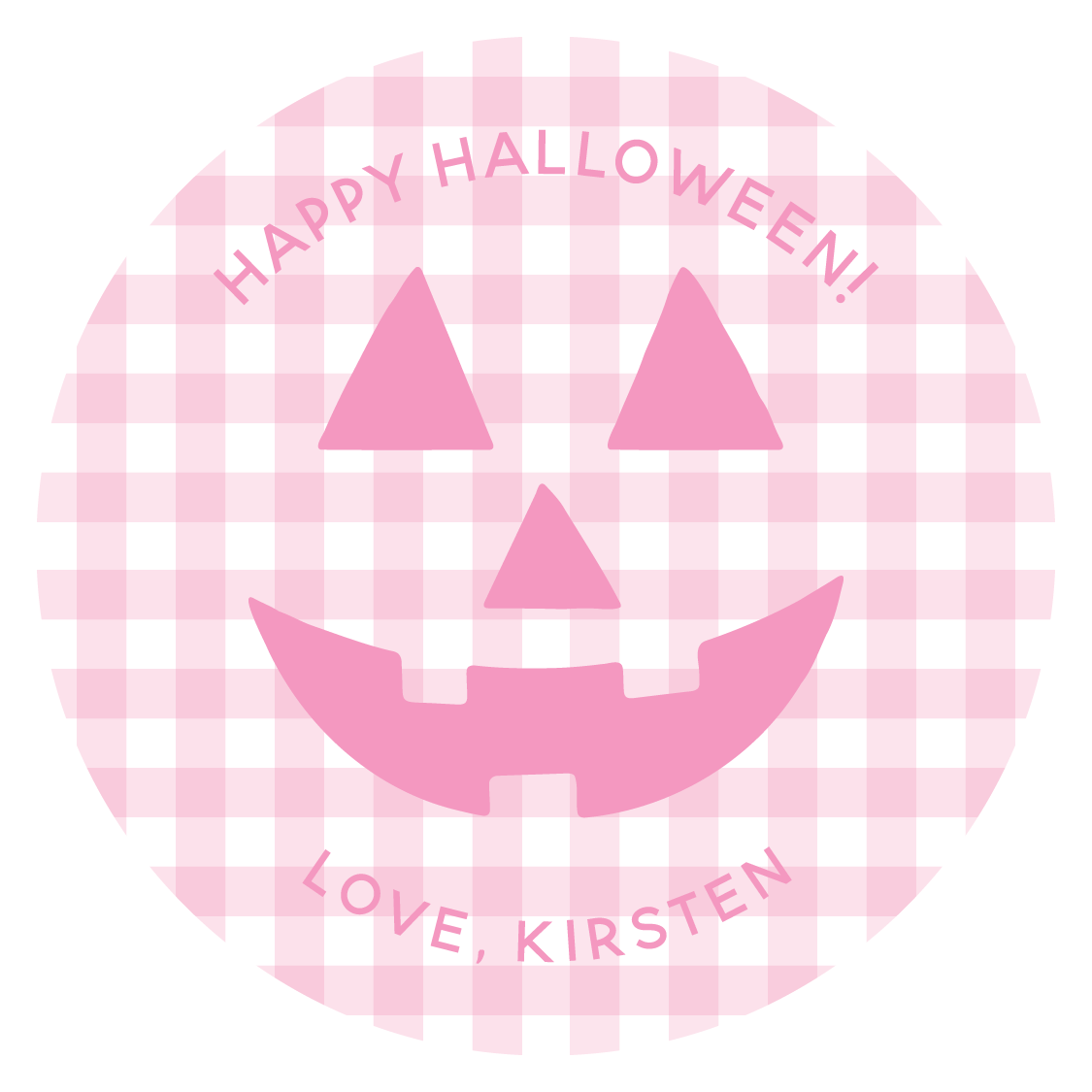 Gingham Jack-o'-lantern Circle Gift Tag - PINK