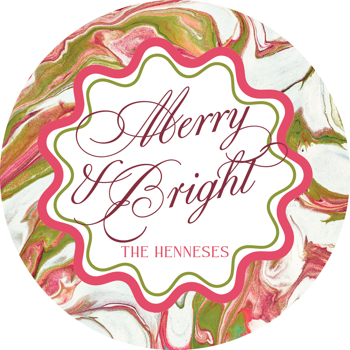 Neutral Christmas Marble Merry & Bright Circle Gift Tag