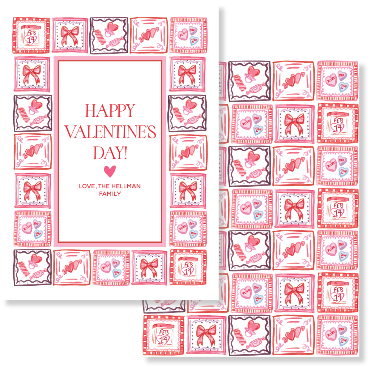 Valentines Tile Pattern Watercolor Gift Tag