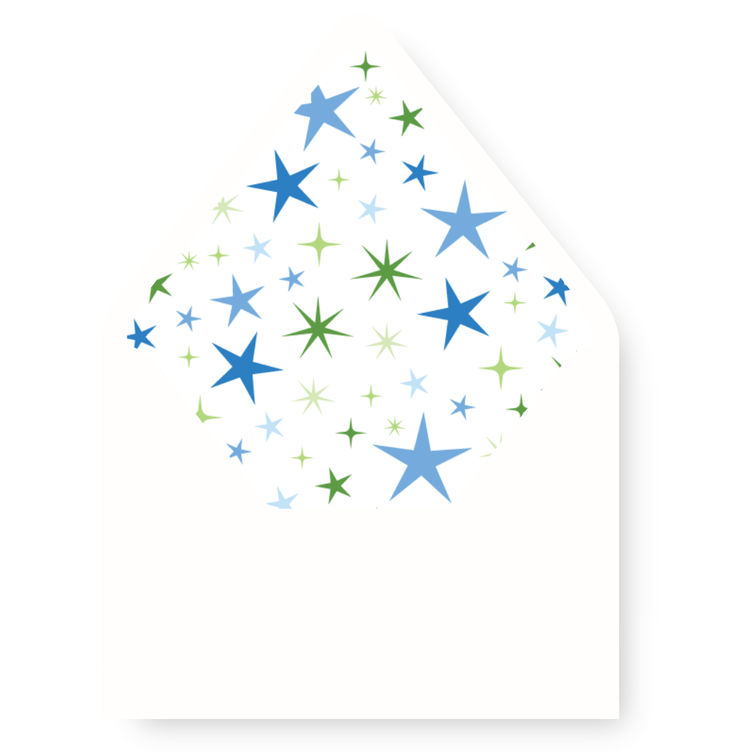 Blue & Green Gingham & Stars  Christmas Card Envelope Liner  - STARS