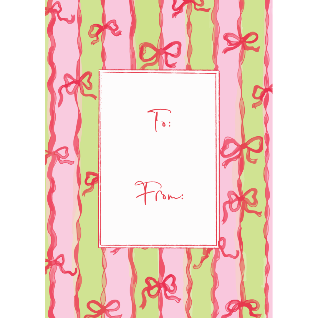 Red & Pink Ribbon Bow Pattern Gift Tag