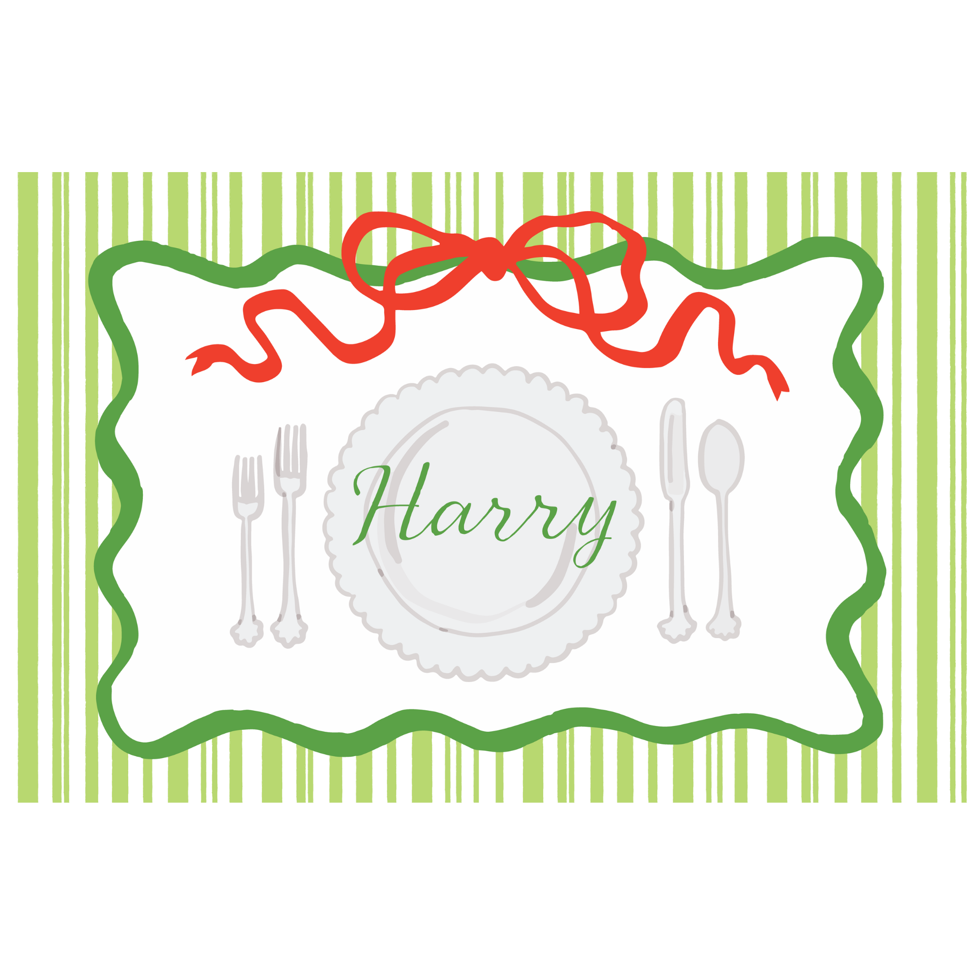 Green Stripes Holiday Plate Laminated Placemat (Front & Back With Interactive Play Sheet On Back)