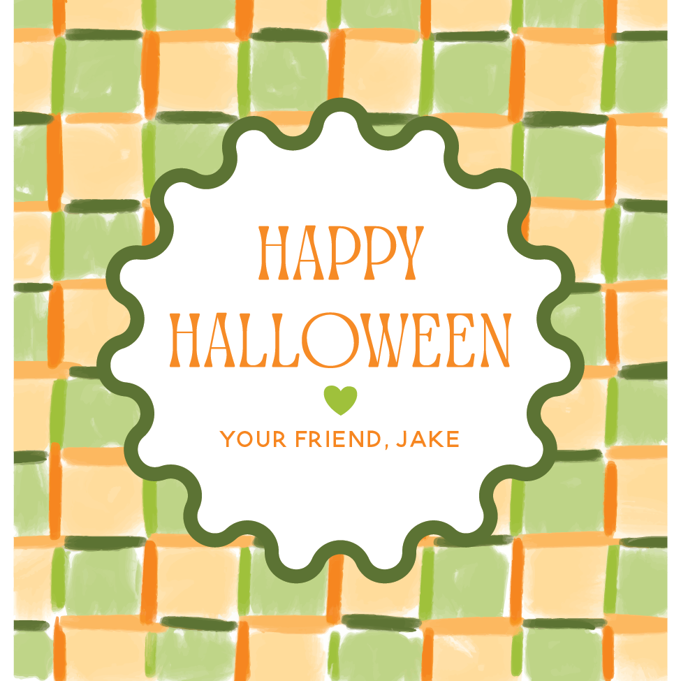 Green & Orange Plaid Happy Halloween Gift Tag