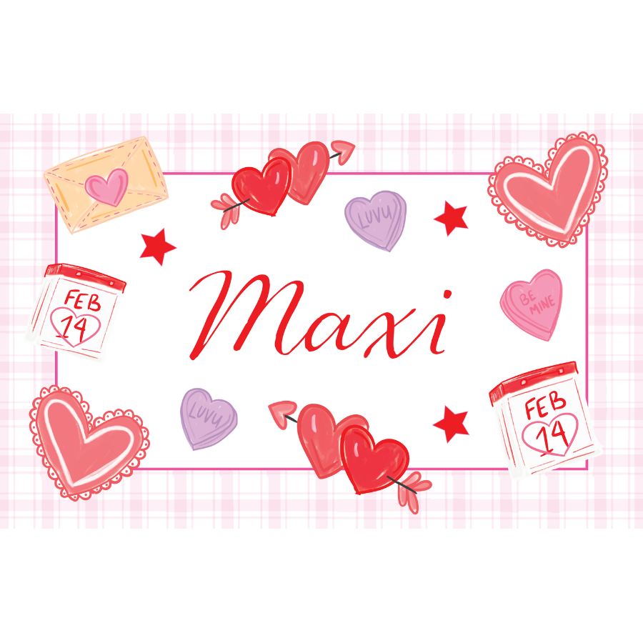 Custom Pink  Valentines Laminated Placemat (Front & Back With Interactive Play Sheet On Back)