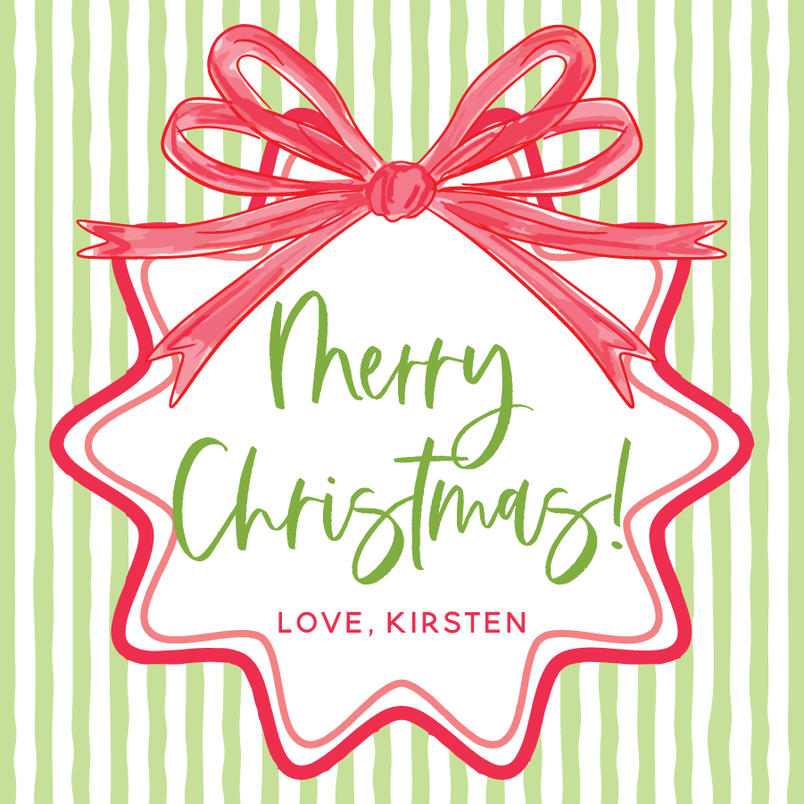 Merry Christmas Bows & Stripes Gift Tag - GREEN