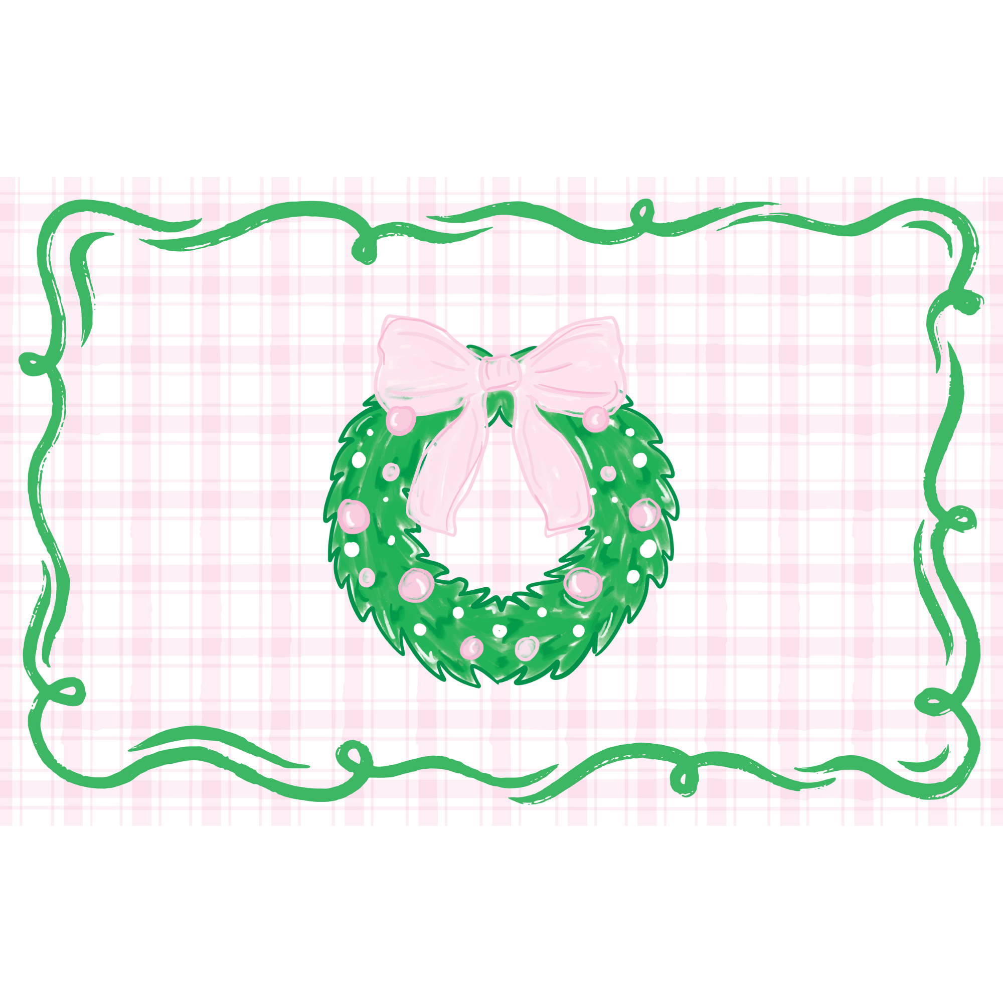 Pink Gingham Wreath Laminated Placemat (Front & Back With Interactive Play Sheet On Back)