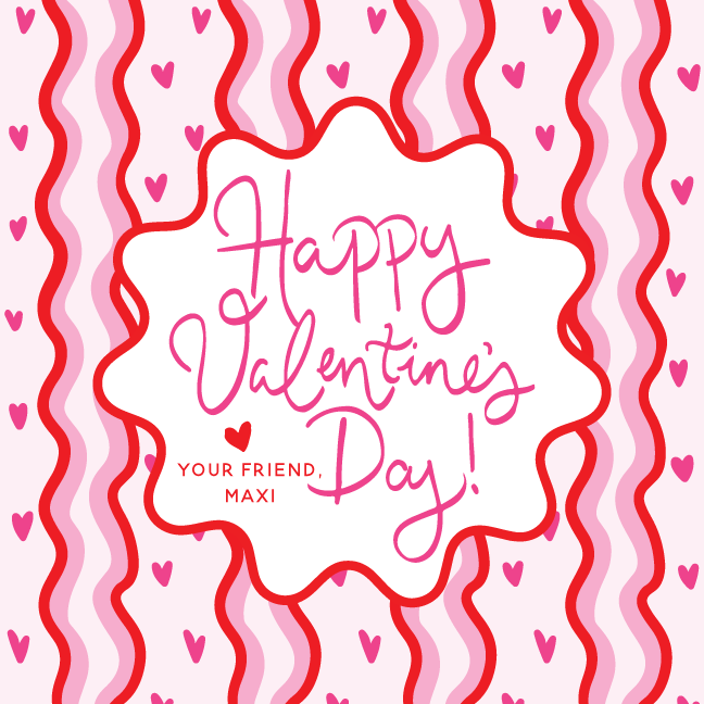 Happy Valentine's Day Squiggles & Hearts Gift Tag - PINK