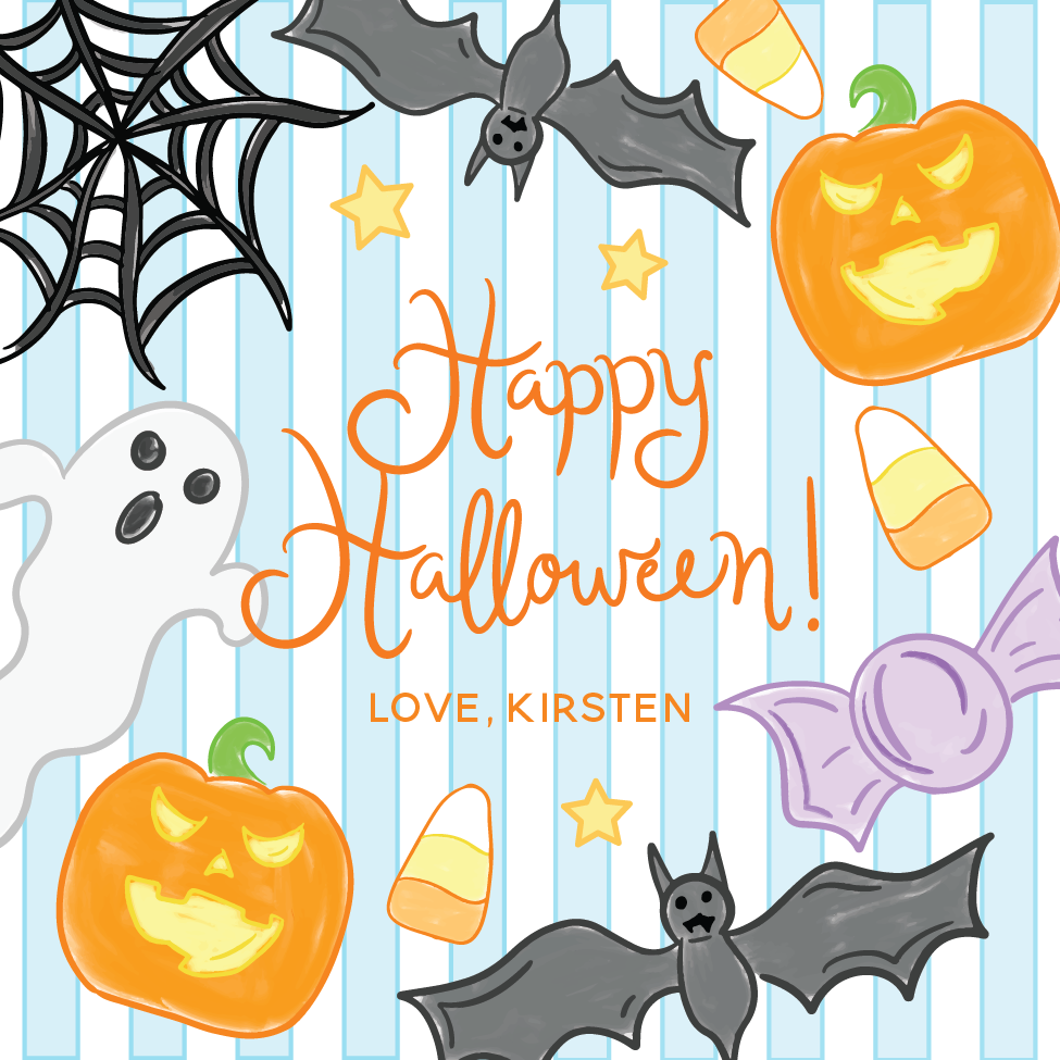 Happy Halloween Icons Watercolor Gift Tag - BLUE