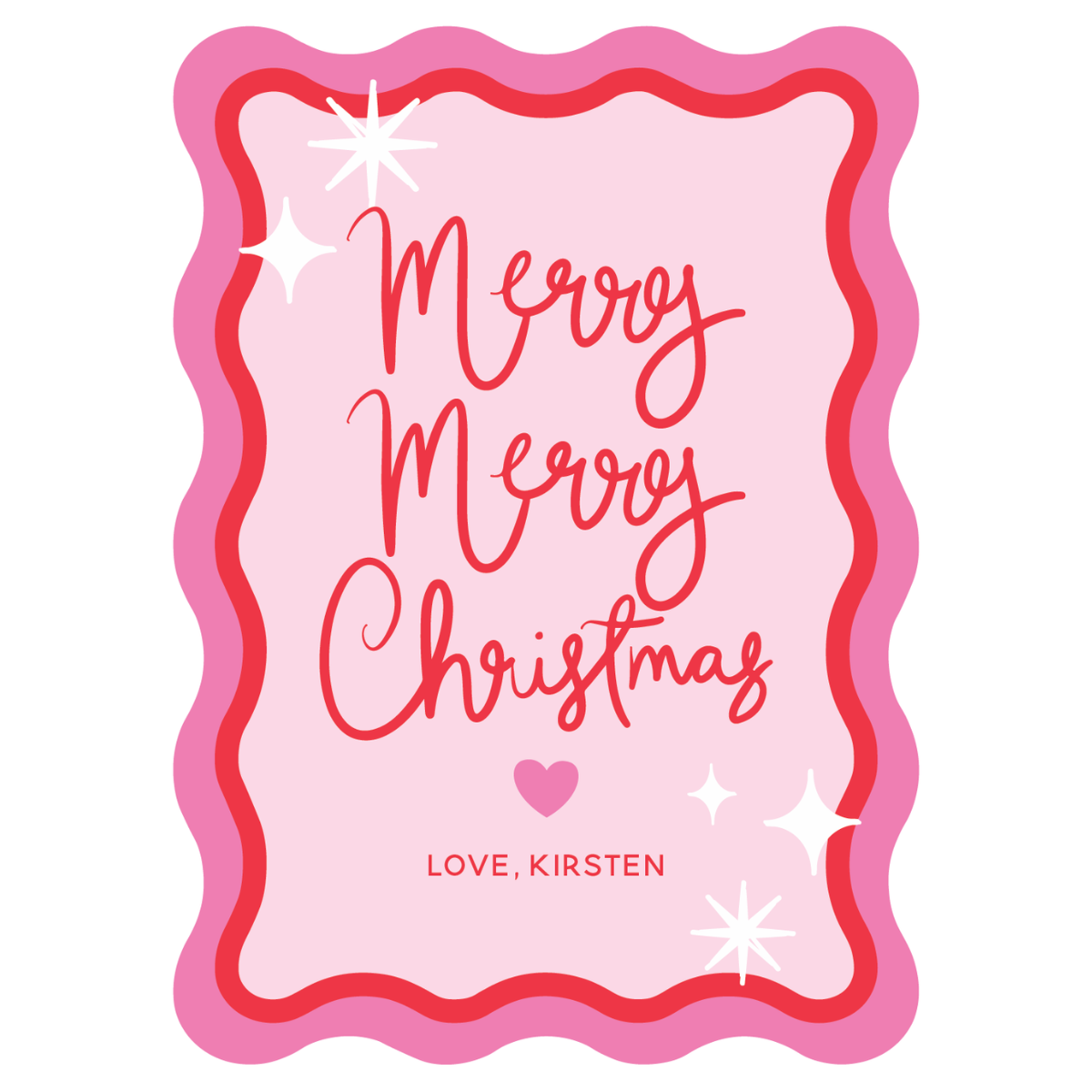 Merry Merry Christmas Wavy Die Cut Gift Tag - RED & PINK