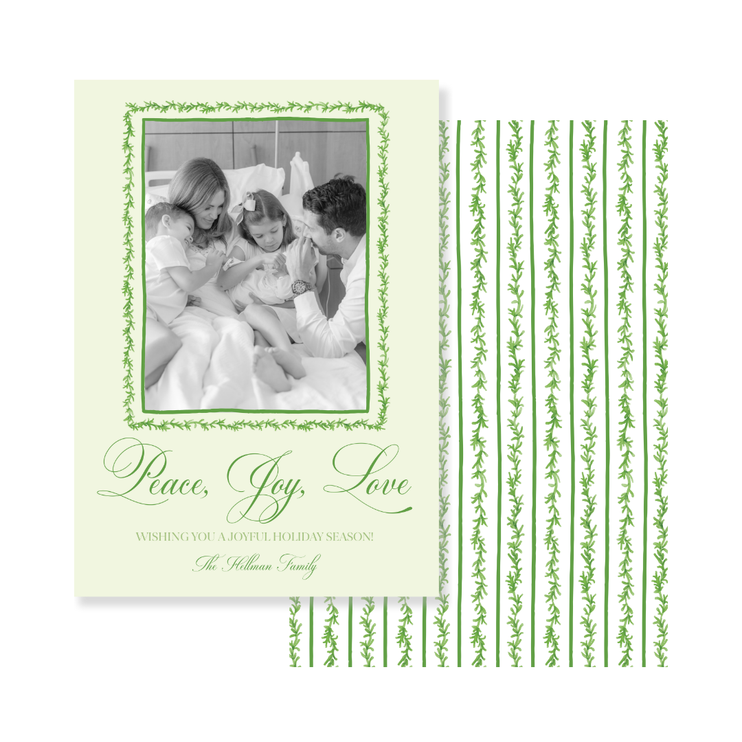 Green Peace Joy & Love Christmas Card - Vertical