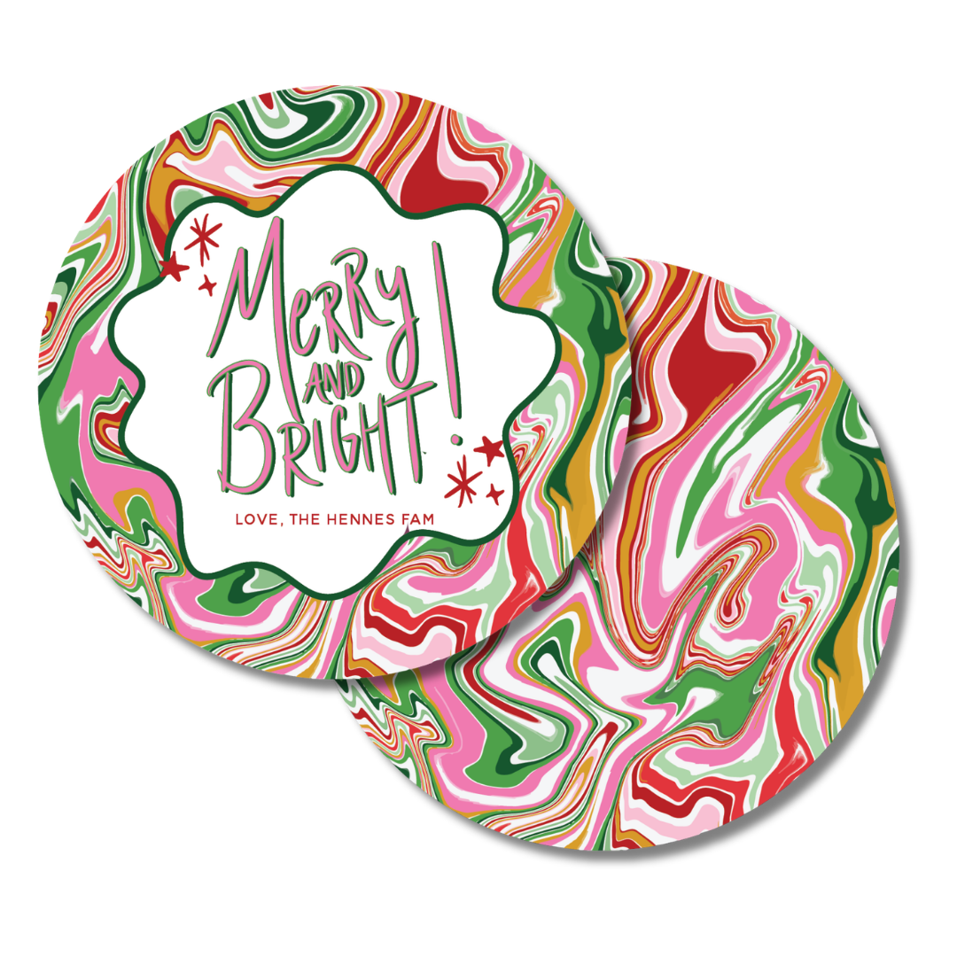 Bright Marble Merry & Bright Circle Gift Tag
