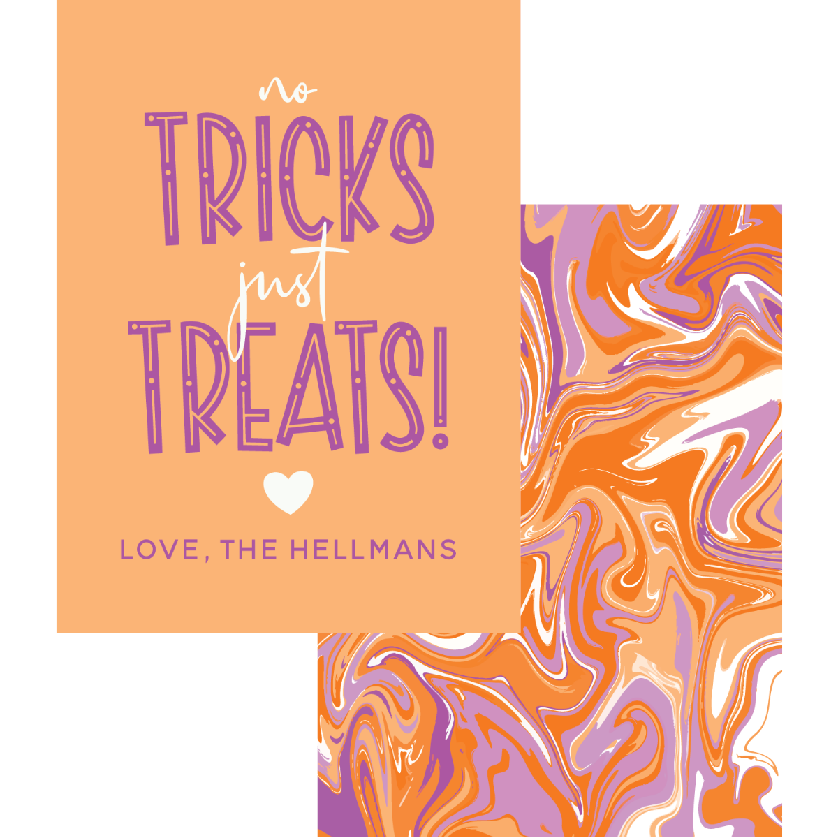 No Tricks, Just Treats Orange & Purple Marble Gift Tag