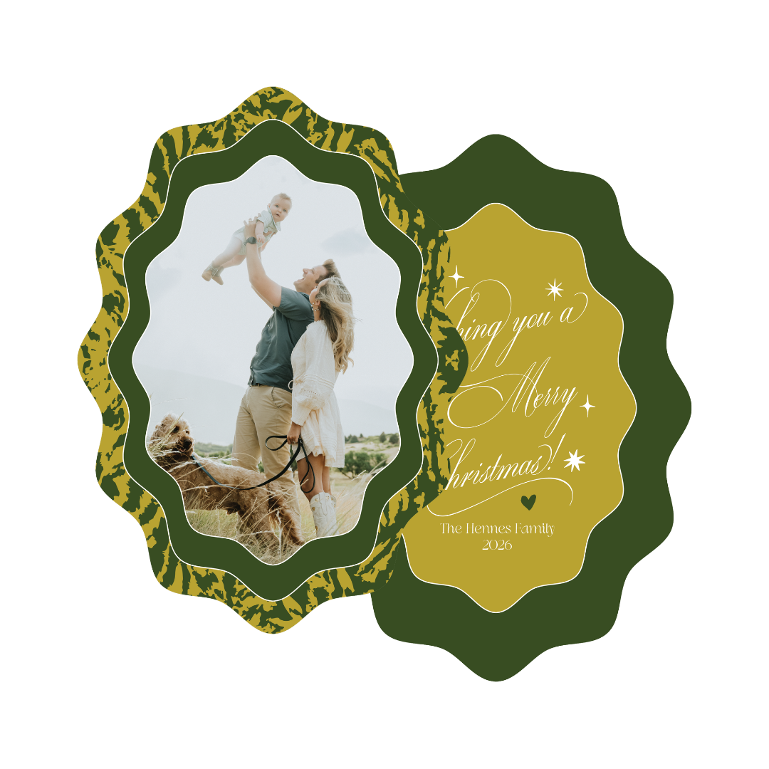 Chartreuse & Green Wavy Oval Die Cut Christmas Card