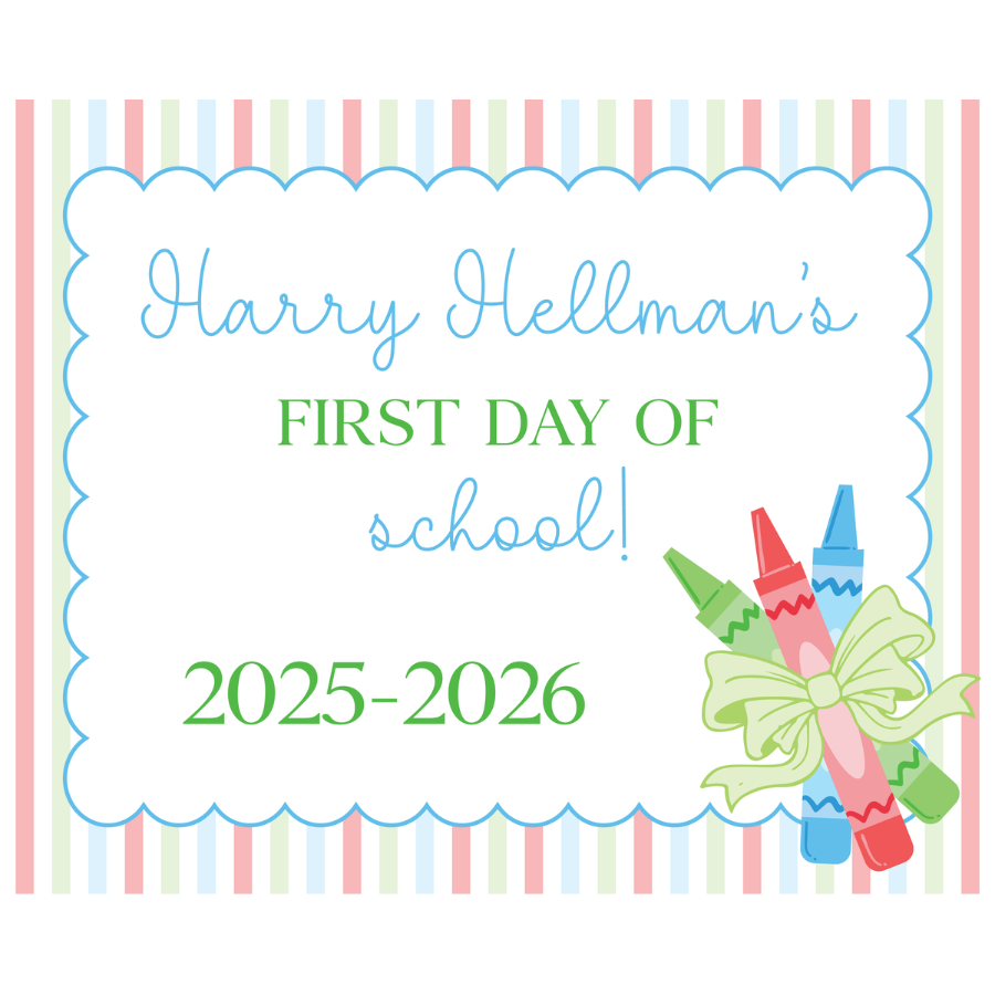 Crayons & Bows First/Last Day of School Sign Red Blue Green