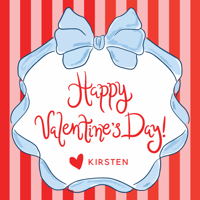 Red Stripes Blue Bow Gift Tag