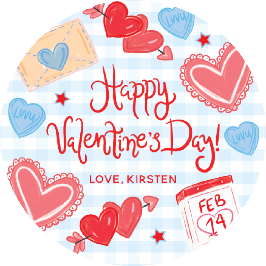 Blue Gingham Valentine's Icons Sticker Sheet