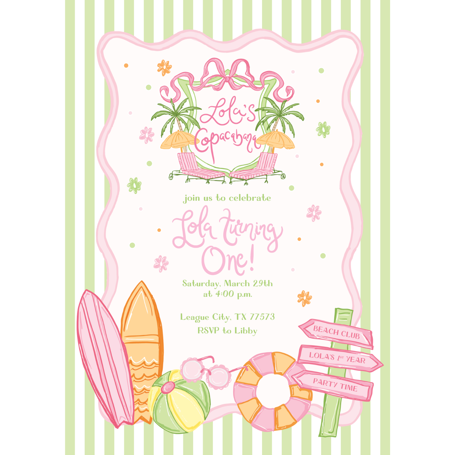 Cabana Theme Birthday Invitation