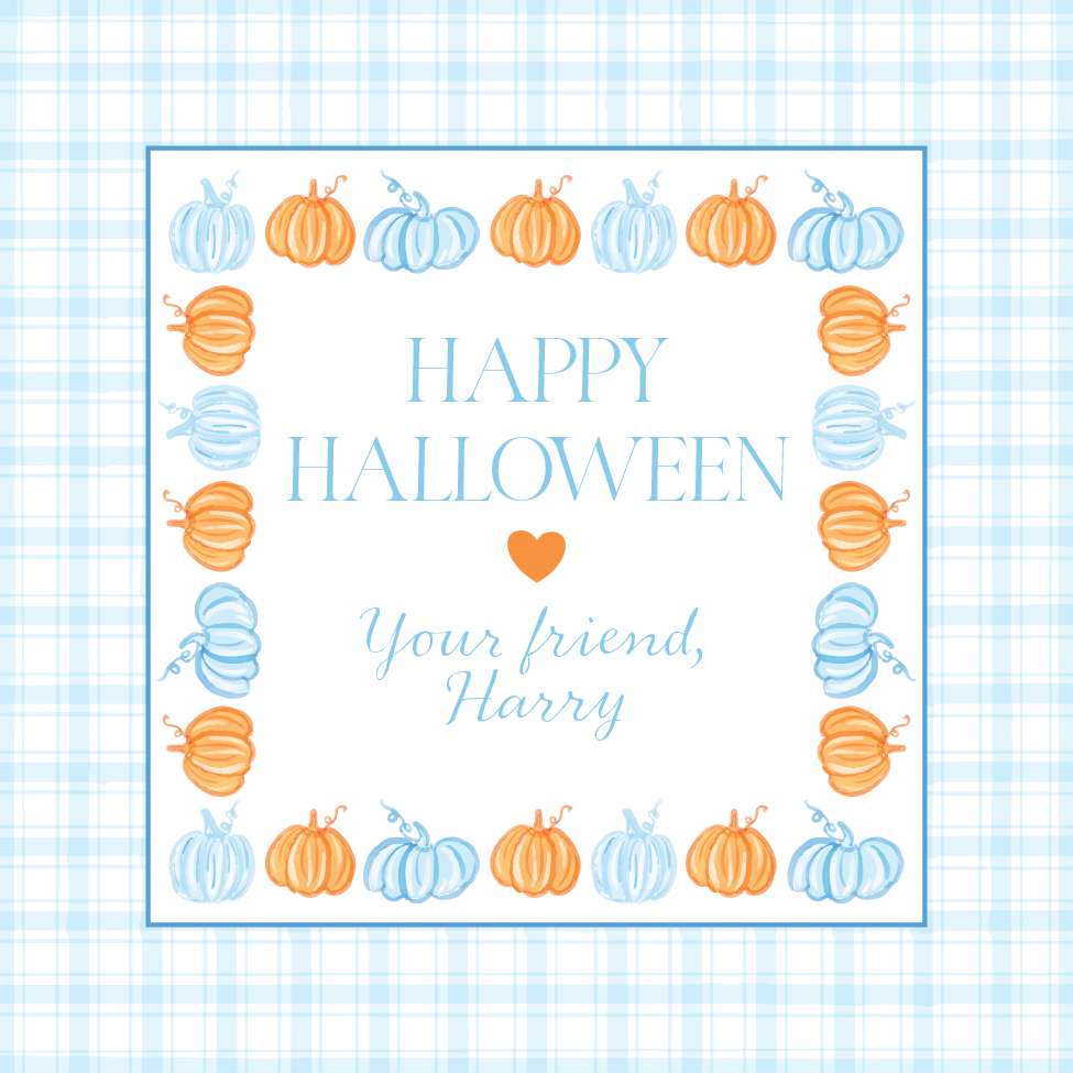 Sweet Gingham & Pumpkins Gift Tag - BLUE