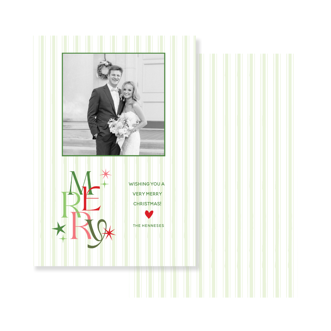 Merry Multi Christmas Card - Vertical GREEN