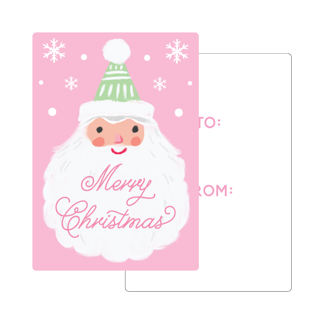 Santa Face Merry Christmas Tag - PINK & GREEN OPTIONS