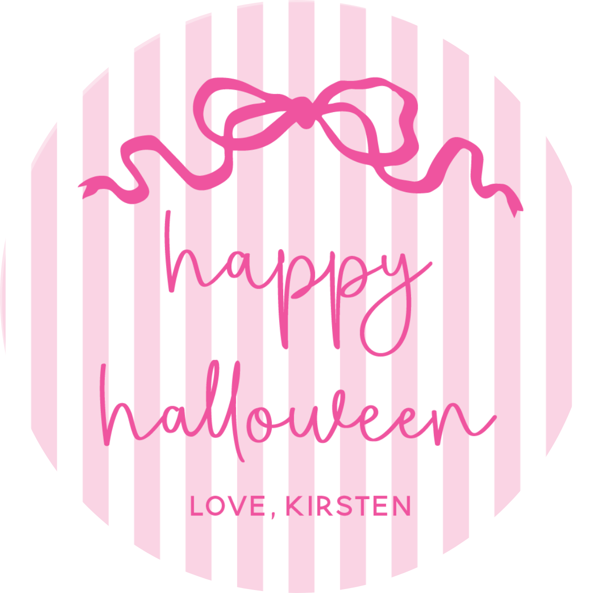 Stripes & Bow Happy Halloween Circle Gift Tag - PINK