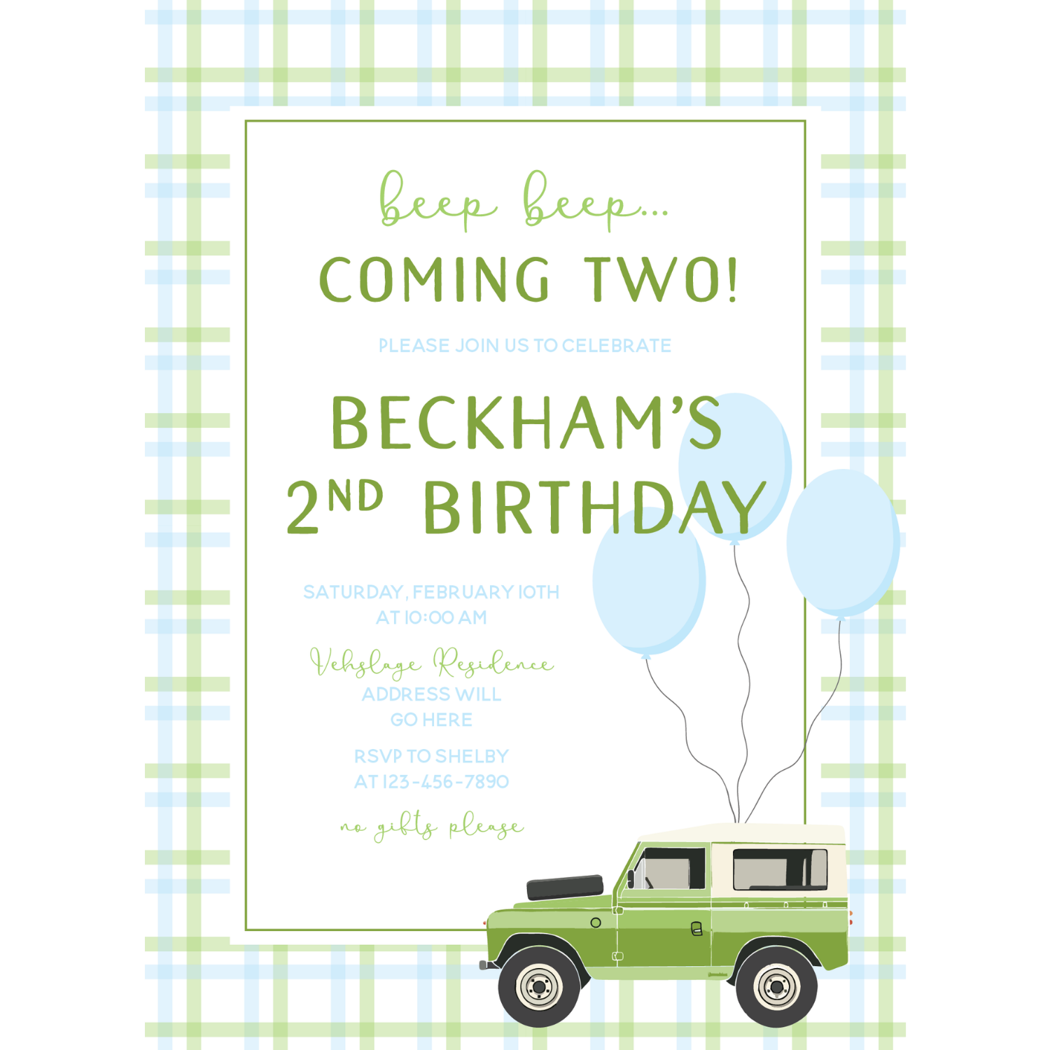 BEEP BEEP Car Birthday Invitation