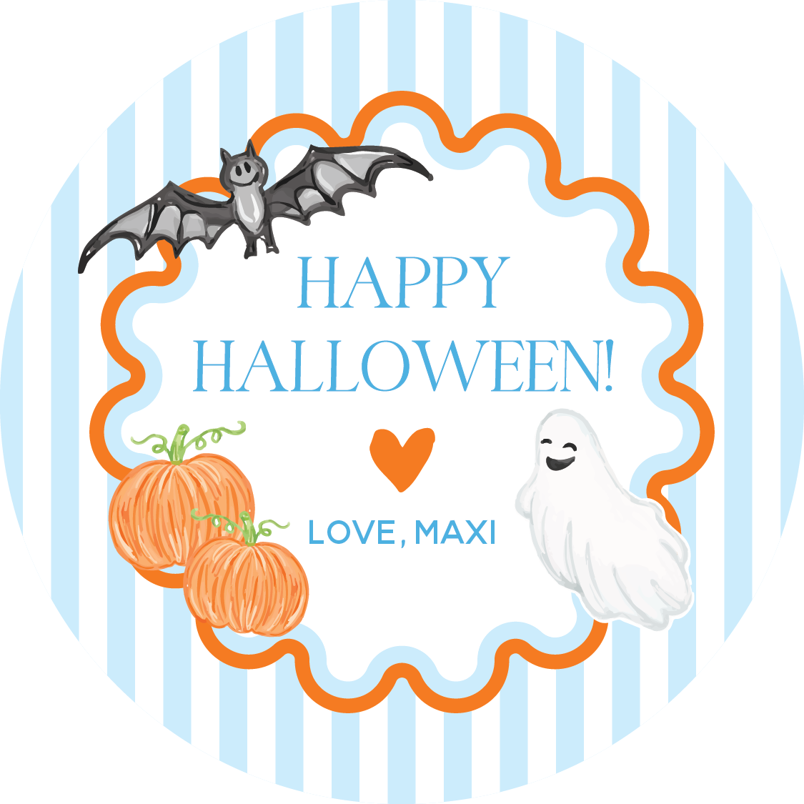 Happy Halloween Icon Illustration Circle Gift Tag - Blue