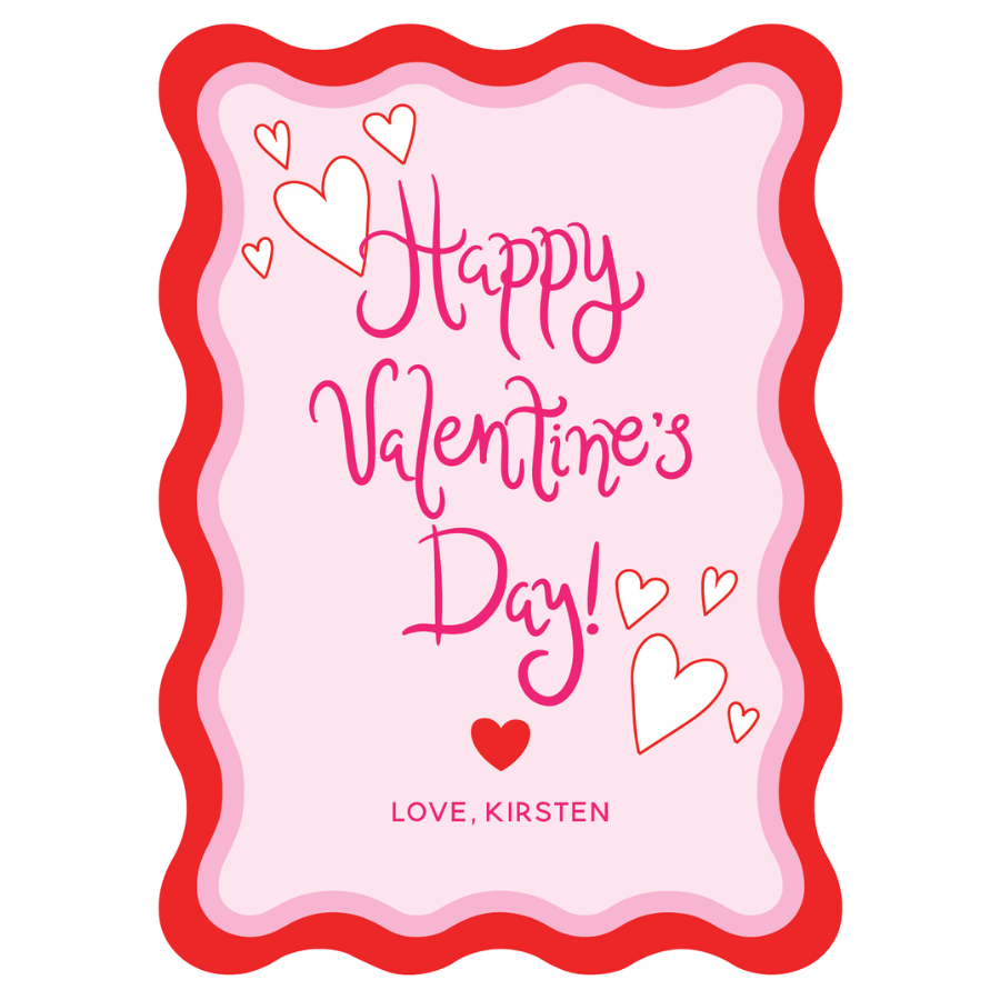 Happy Valentine's Day Wavy Die Cut Gift Tag - RED BORDER