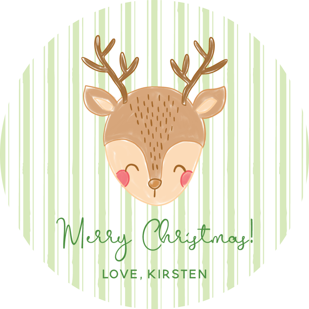Green Stripe Reindeer Circle Tag