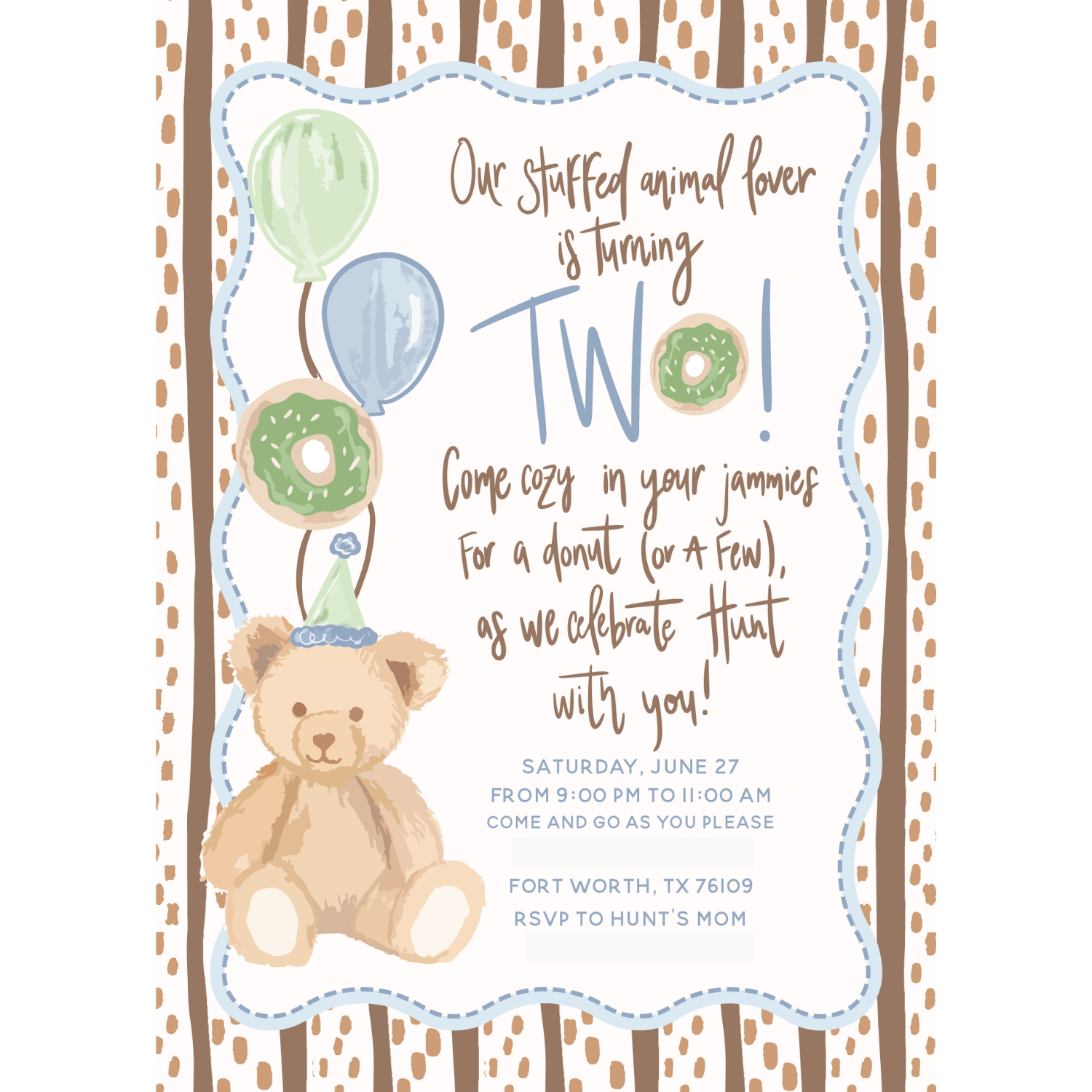 Donuts and Jammies Theme Invitation