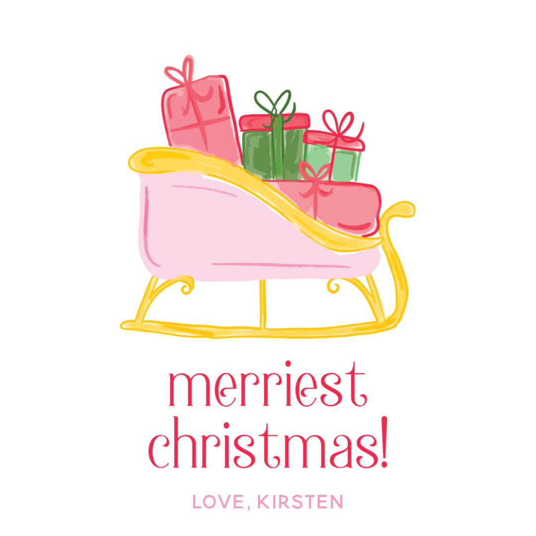 Pink Santa Sleigh Gift Tag