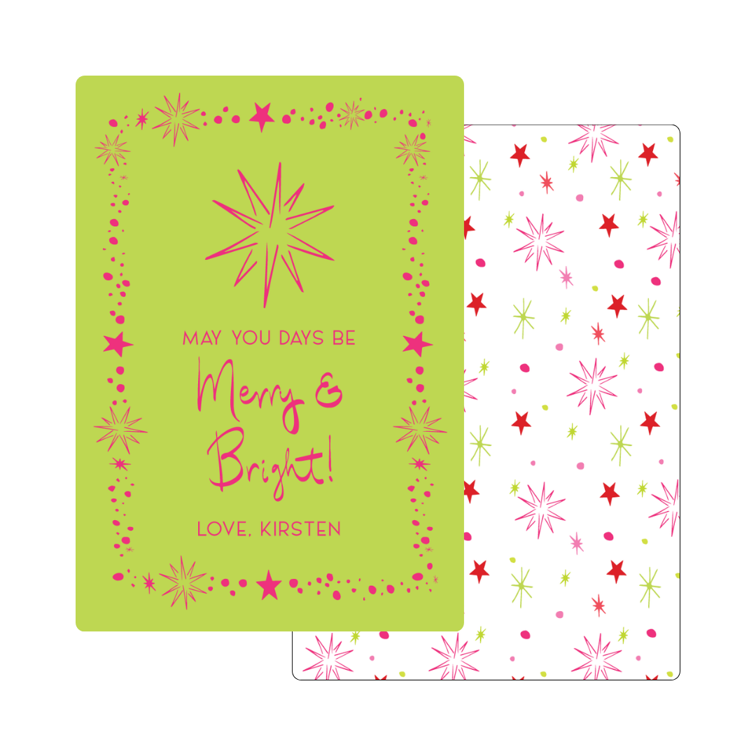 May Your Days Be Merry & Bright Stars Gift Tag - LIME & PINK