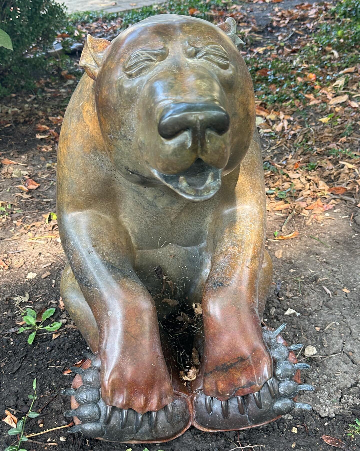 Happy Friday from this bear before and after conservation treatment and a Corten steel base during treatment.