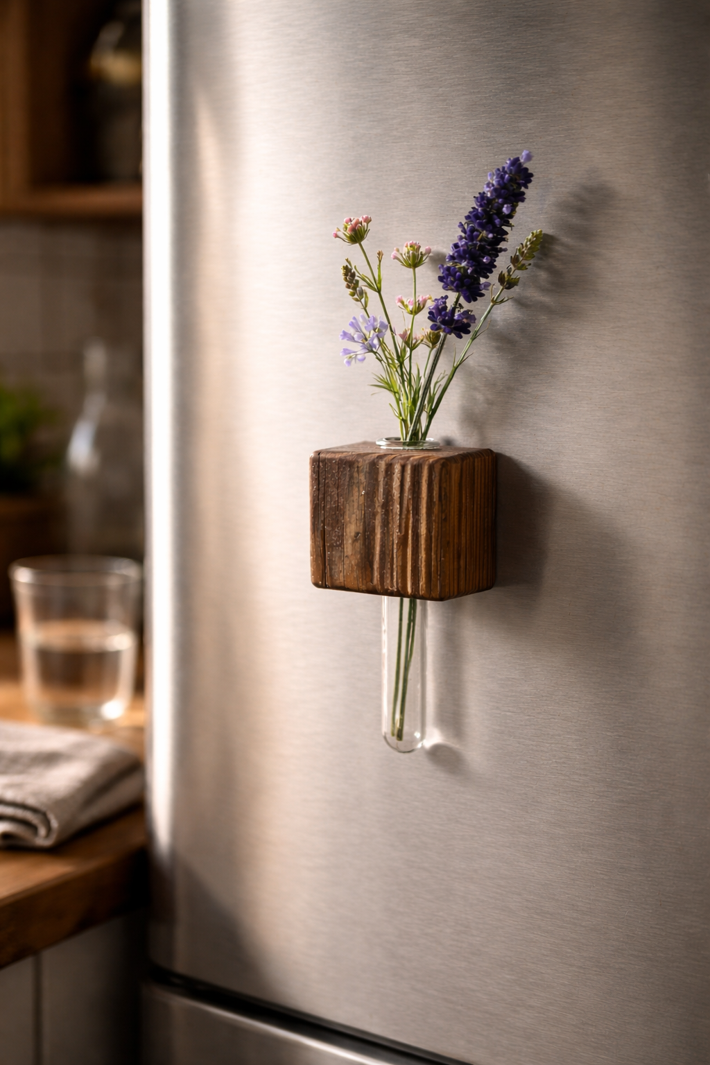 Magnet Mounted Wood Vase