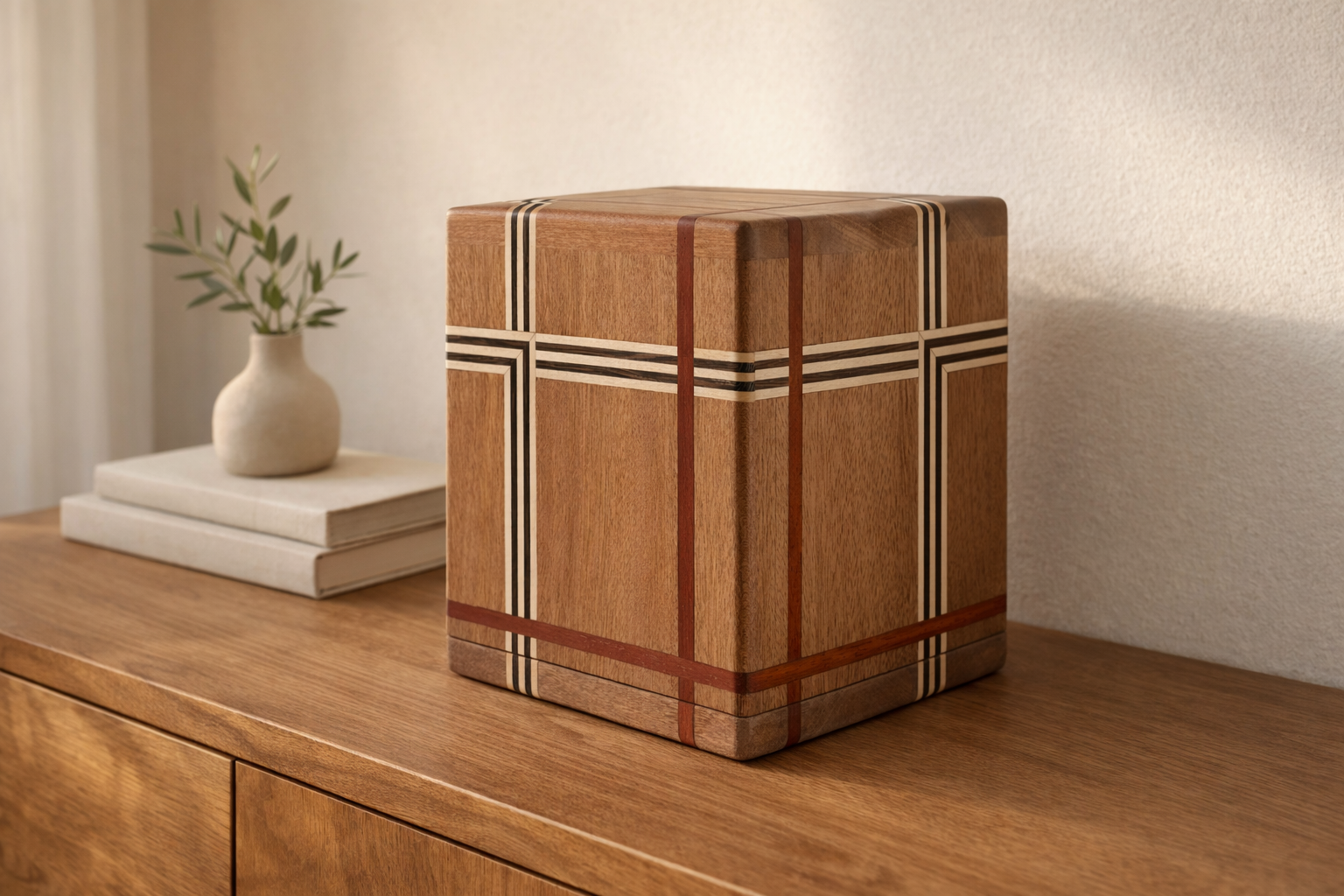 Cremation Wood Urn with Wood Inlay | Urn for Ashes