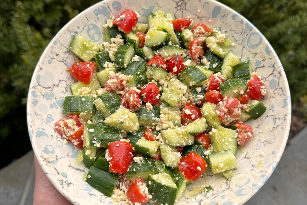 Smashed Greek Cucumber Tomato Feta Salad