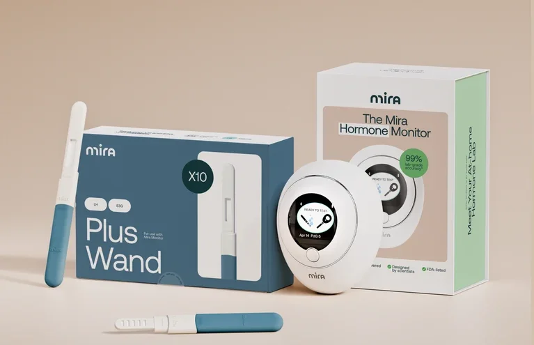 Mira at-home hormone monitoring system with digital analyzer, test wands, and mobile app for fertility and hormone health tracking. (Pcos, perimenopause))
