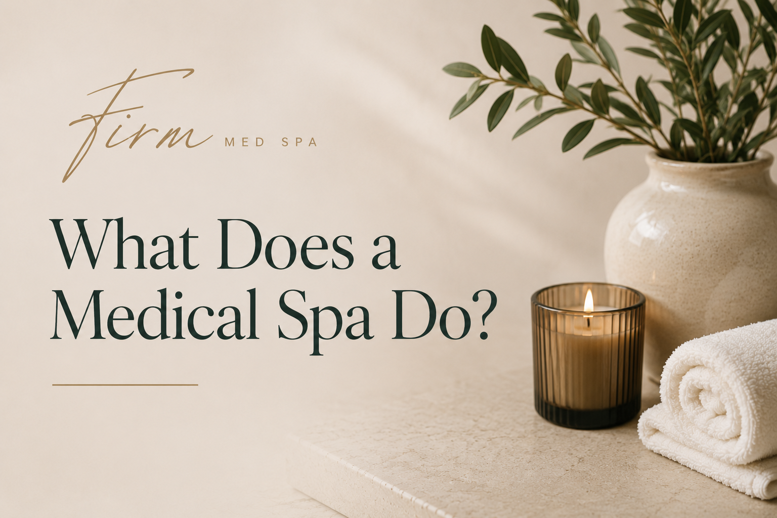 Luxury medical spa setting with calming skincare elements for a guide about medical spa treatments and skin rejuvenation.