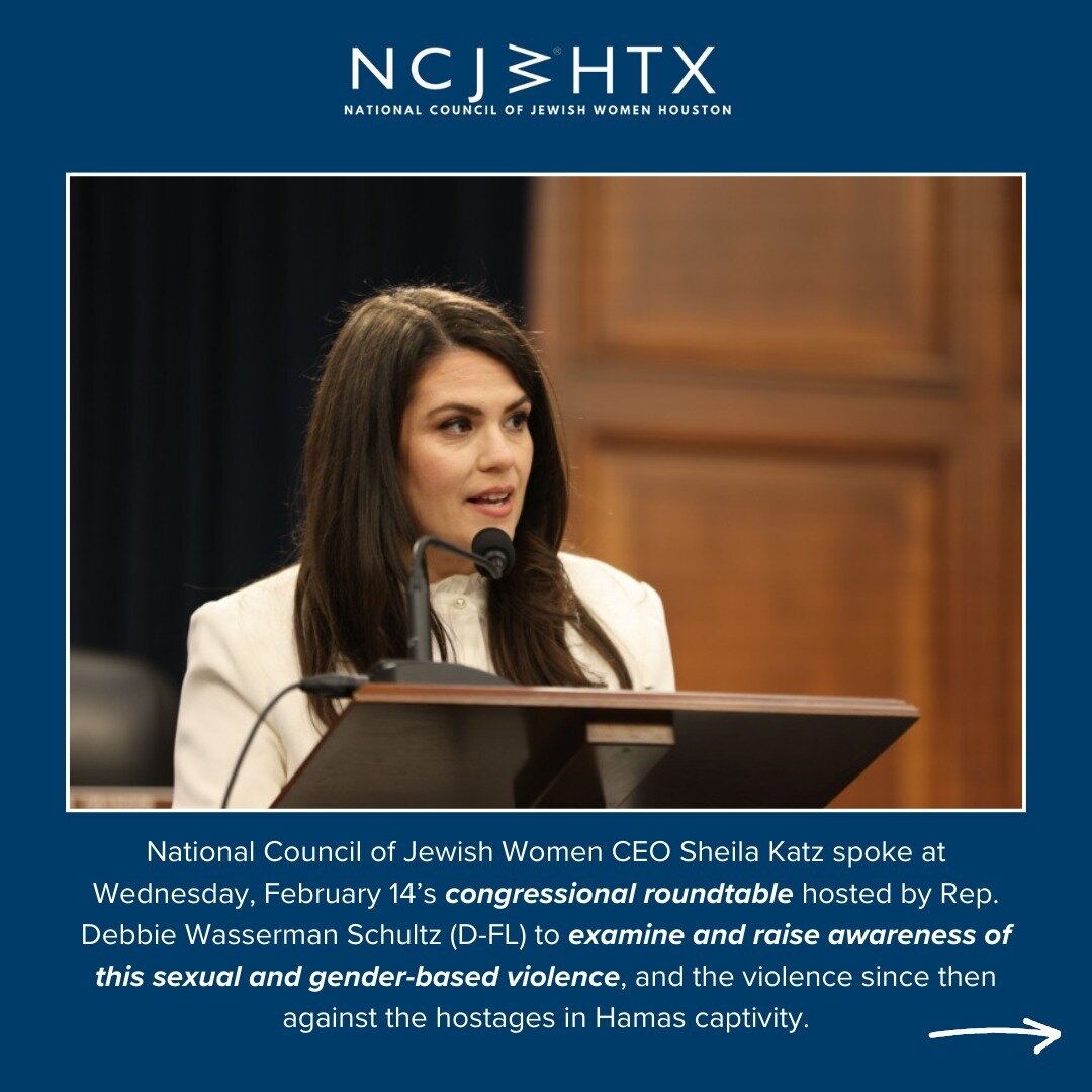 NCJW Houston stands strong in our commitment to advocating for women and survivors of sexual assault, and we're proud to have our CEO, Sheila Katz, represent us in front of Congress. Sexual assault and rape used as weapons of war by Hamas must be con