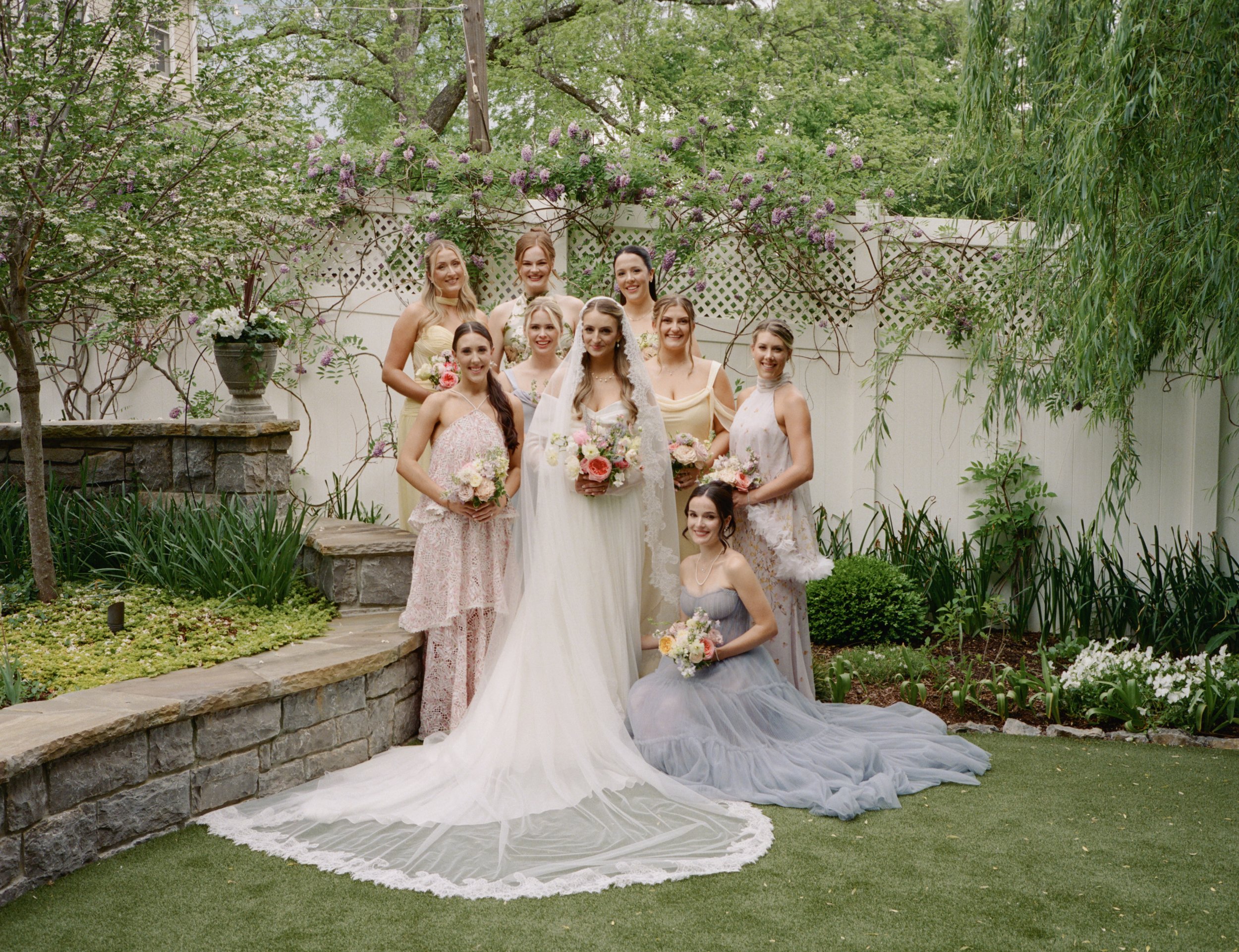 Whimsical garden party wedding at CJ's Off The Square, Franklin Tennessee — Cali Roots Designs, film photography by Lauren Nicole Photo