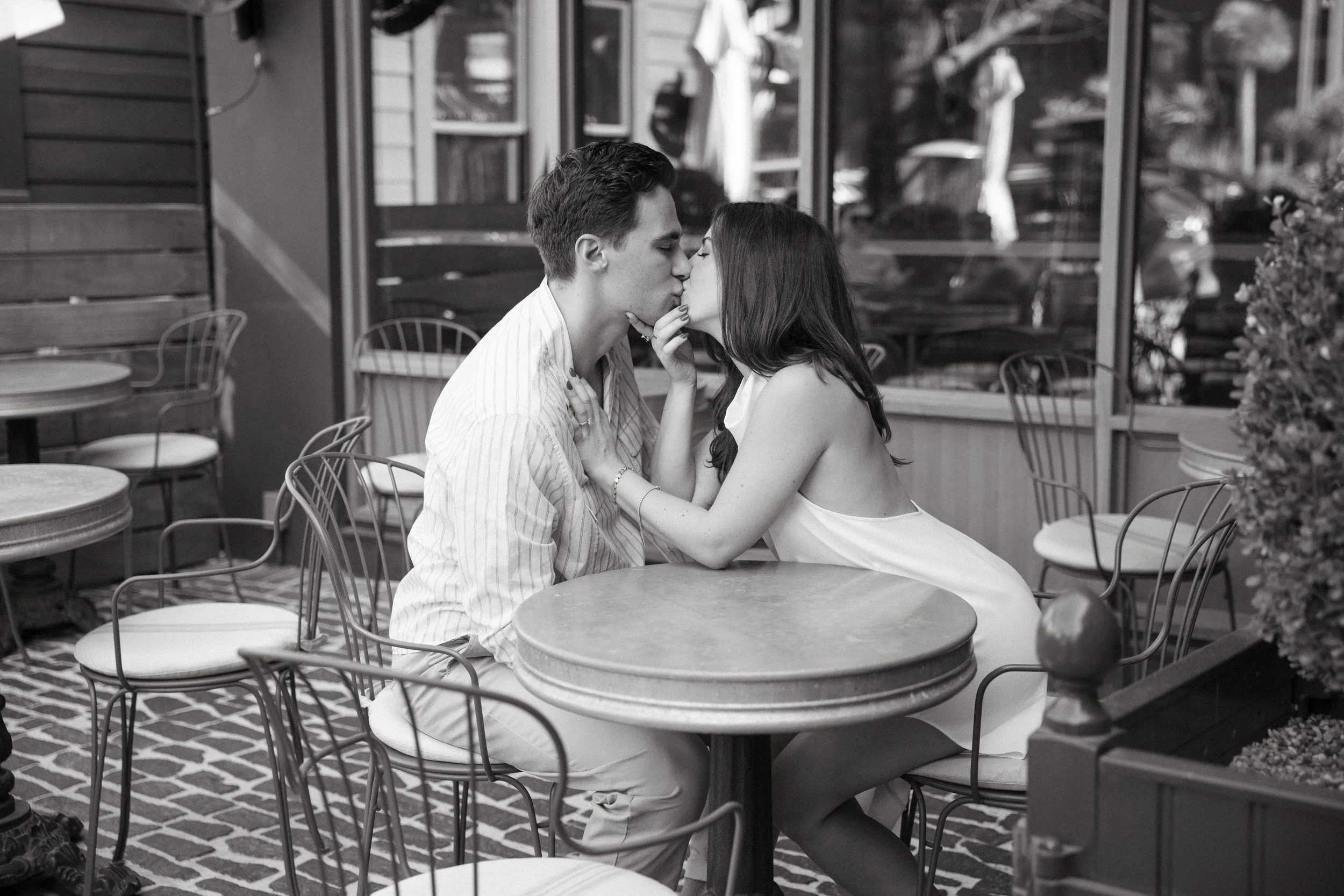 Candid engagement portraits inside Rosie's Wine Bar, Austin TX — analog film photography by Lauren Nicole Photo