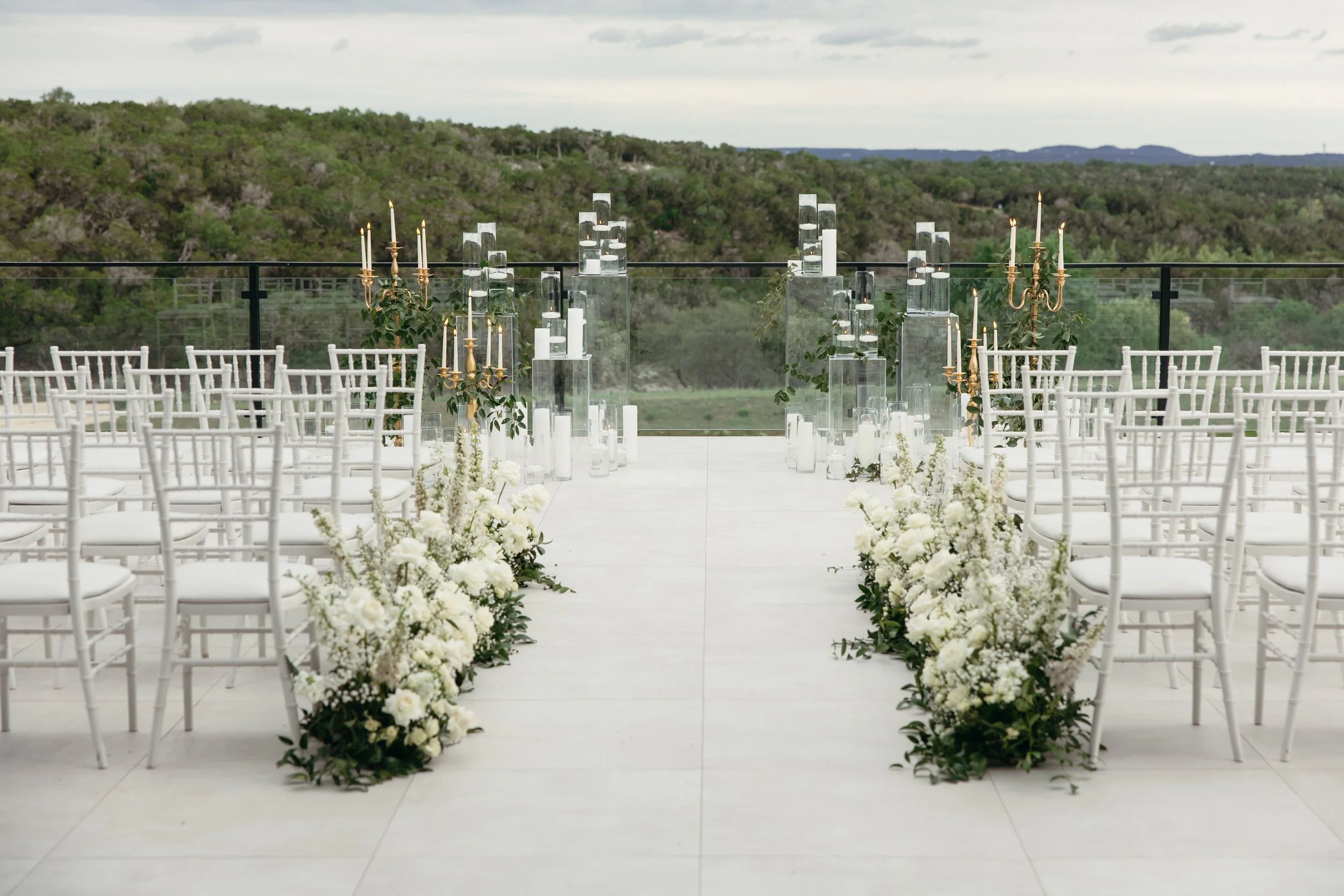 Wedding ceremony at The Videre Estate Wimberley Texas — Kentucky Derby aesthetic, black and white attire, film photography by Lauren Nicole Photo